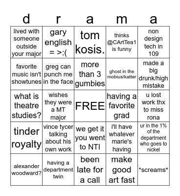 UCONN DRAMA ROUND 2 Bingo Card