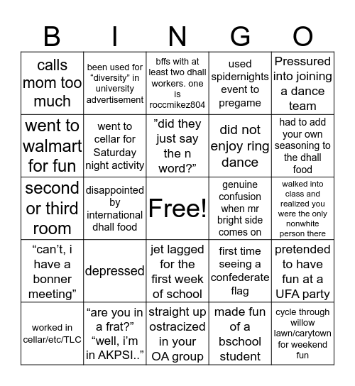 Actual UR bingo (if ur not white) Bingo Card