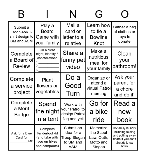 Troop 456 Quarantine BINGO Card