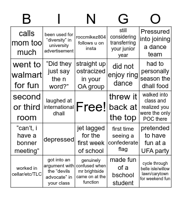 Nonwhite/international UR student bingo Card