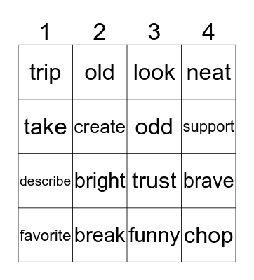 Sunday Synonyms Bingo Card