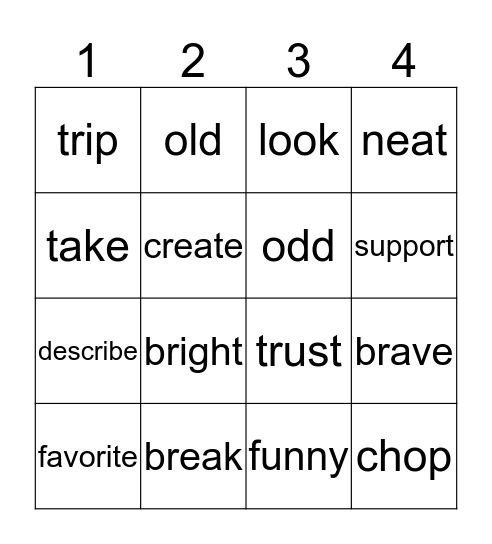 Sunday Synonyms Bingo Card