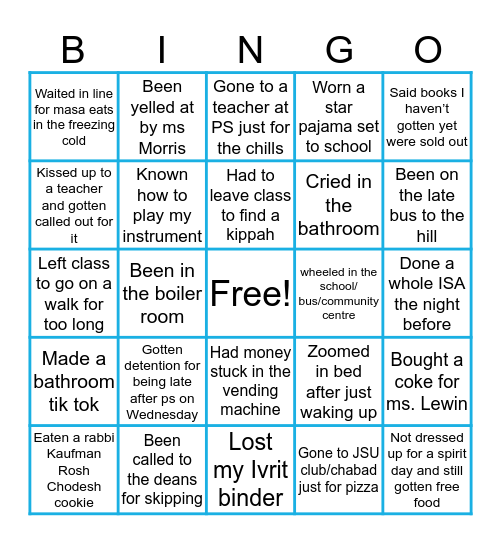 Never have I ever, CHAT edition Bingo Card