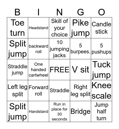 GYMNASTICS Bingo Card