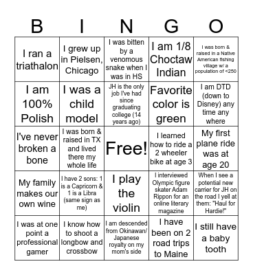 BINGO Card 1 Bingo Card