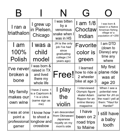 BINGO Card 1 Bingo Card