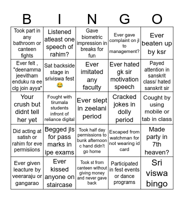 Sri Viswa bingo Card