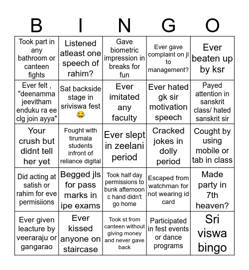 Sri Viswa bingo Card