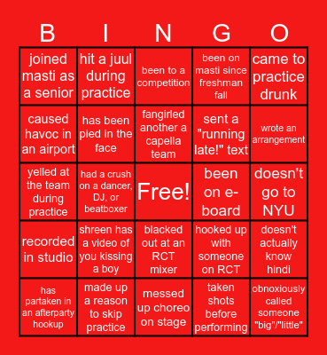 MASTI BINGO!! Bingo Card