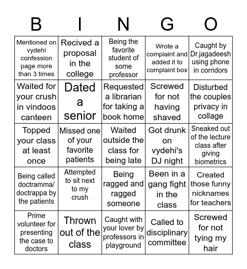 VYDEHIANS BINGO Card