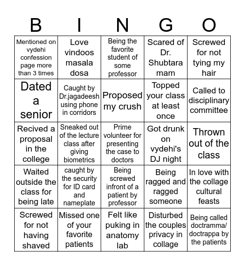 VYDEHIANS BINGO Card