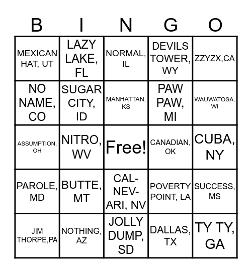 PLACES WEI'S DRIVEN BY Bingo Card