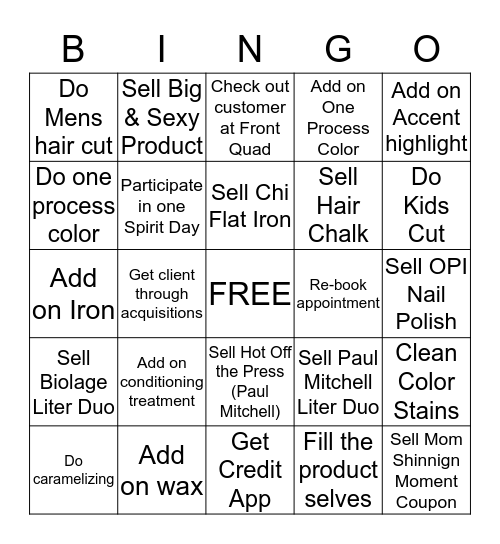 Salon Bingo Card