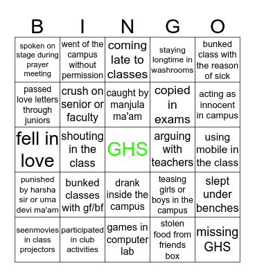 GREENWOOD Bingo Card