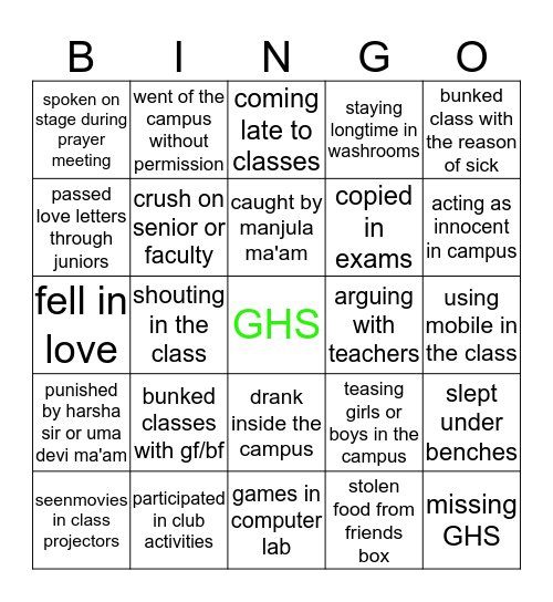 GREENWOOD Bingo Card