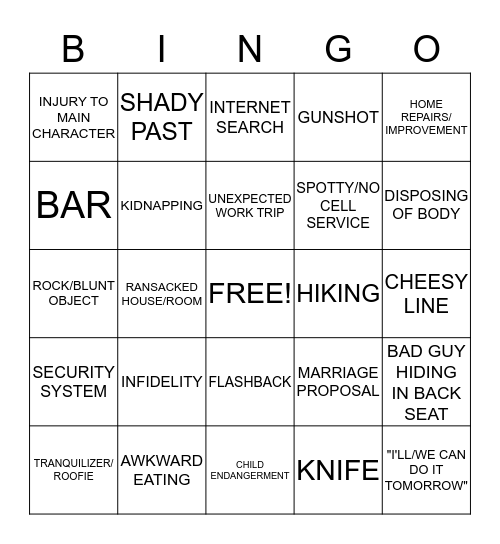 LIFETIME MOVIE BINGO Card