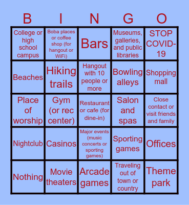 What do you miss from self-quarantine? Bingo Card