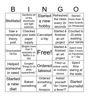 Shelter in Place 3 Bingo Card
