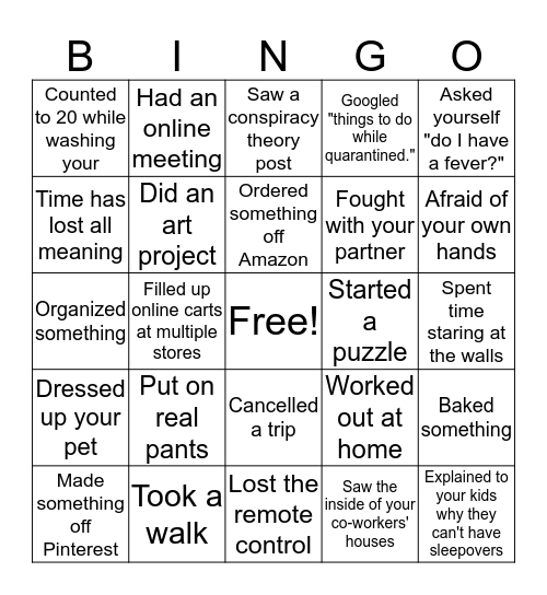 Shelter in Place 4 Bingo Card