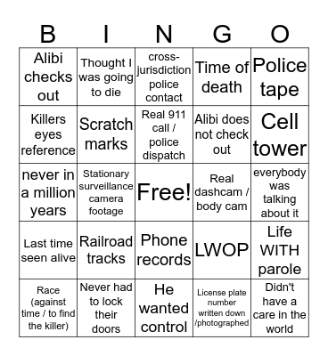 Crime1 - Knife Bingo Card