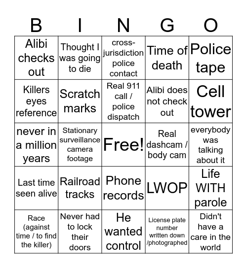 Crime1 - Knife Bingo Card