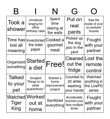 Shelter in Place 5 Bingo Card