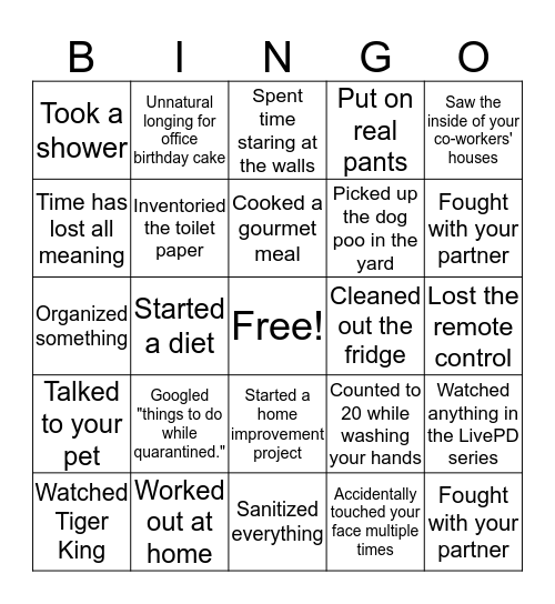 Shelter in Place 5 Bingo Card
