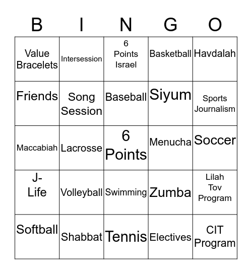 6 Points Bingo Card