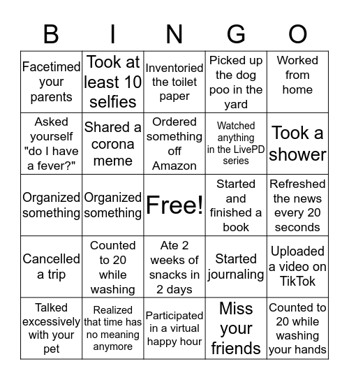 Shelter in Place 7 Bingo Card