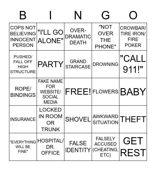 LIFETIME MOVIE BINGO Card