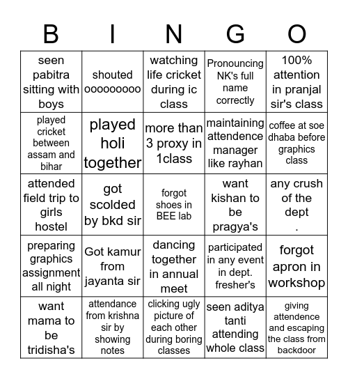 Civil Engineering 1st yr Bingo Card