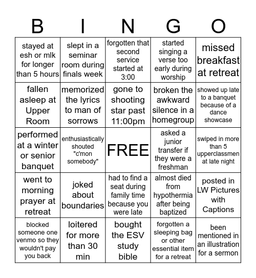 Livingwater Bingo Card