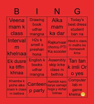 Bsf school bingo Card