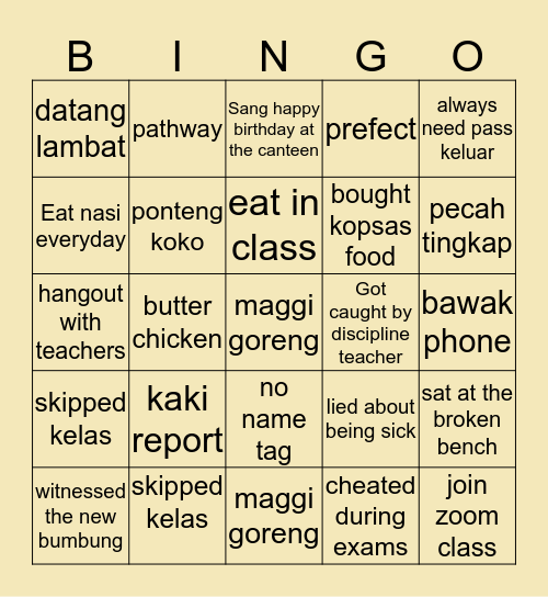 S.A.S Bingo Card