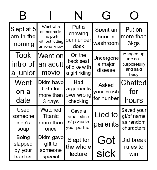 What all have you done! Bingo Card