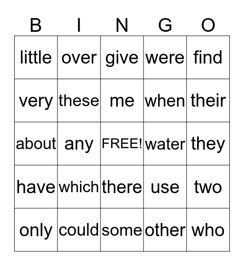 Puzzle Word Bingo Card