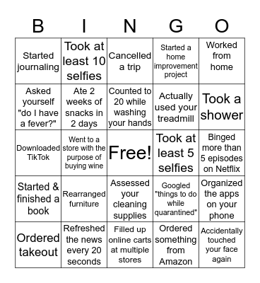 Shelter in Place 8 Bingo Card