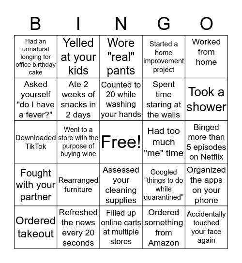 Shelter in Place 9 Bingo Card