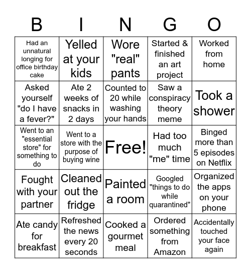 Shelter in Place 10 Bingo Card