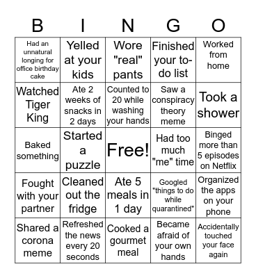 Shelter in Place 12 Bingo Card