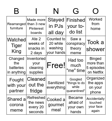 Shelter in Place 13 Bingo Card