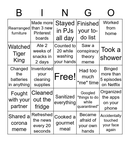 Shelter in Place 13 Bingo Card