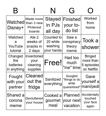 Shelter in Place 14 Bingo Card