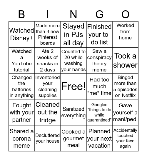 Shelter in Place 14 Bingo Card