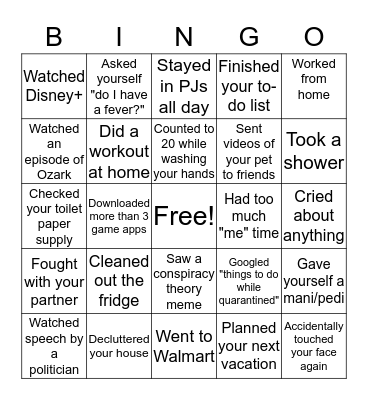 Shelter in Place 16 Bingo Card