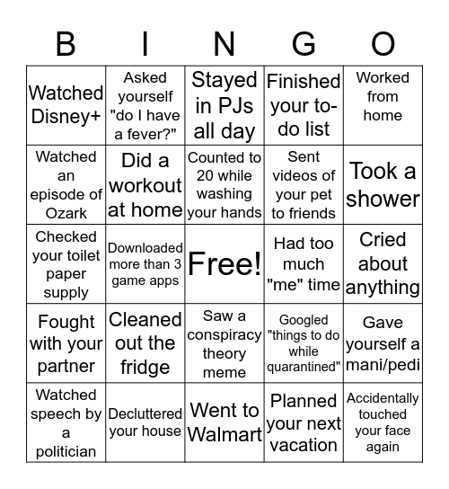 Shelter in Place 16 Bingo Card