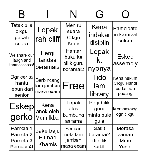 Pernah sik torang...... Bingo Card