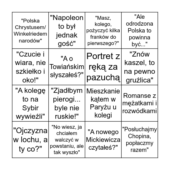 POLSKI ROMANTYZM – BINGO Card