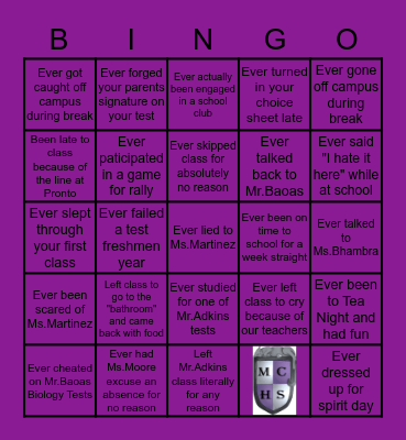MIDDLE COLLEGE Bingo Card