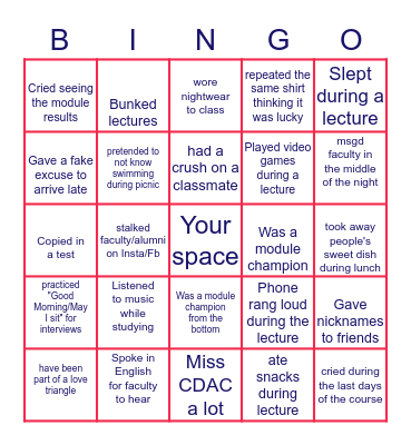 PGDAC ALUMNI Bingo Card